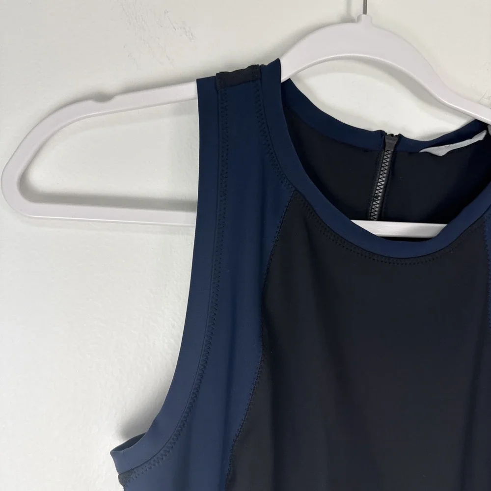 Athleta Stellar En Route Sleeveless Black Blue Colorblock Dress Size S Bodycon